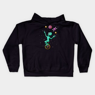 Alien Juggling with Planets Funny Artwork Kids Hoodie